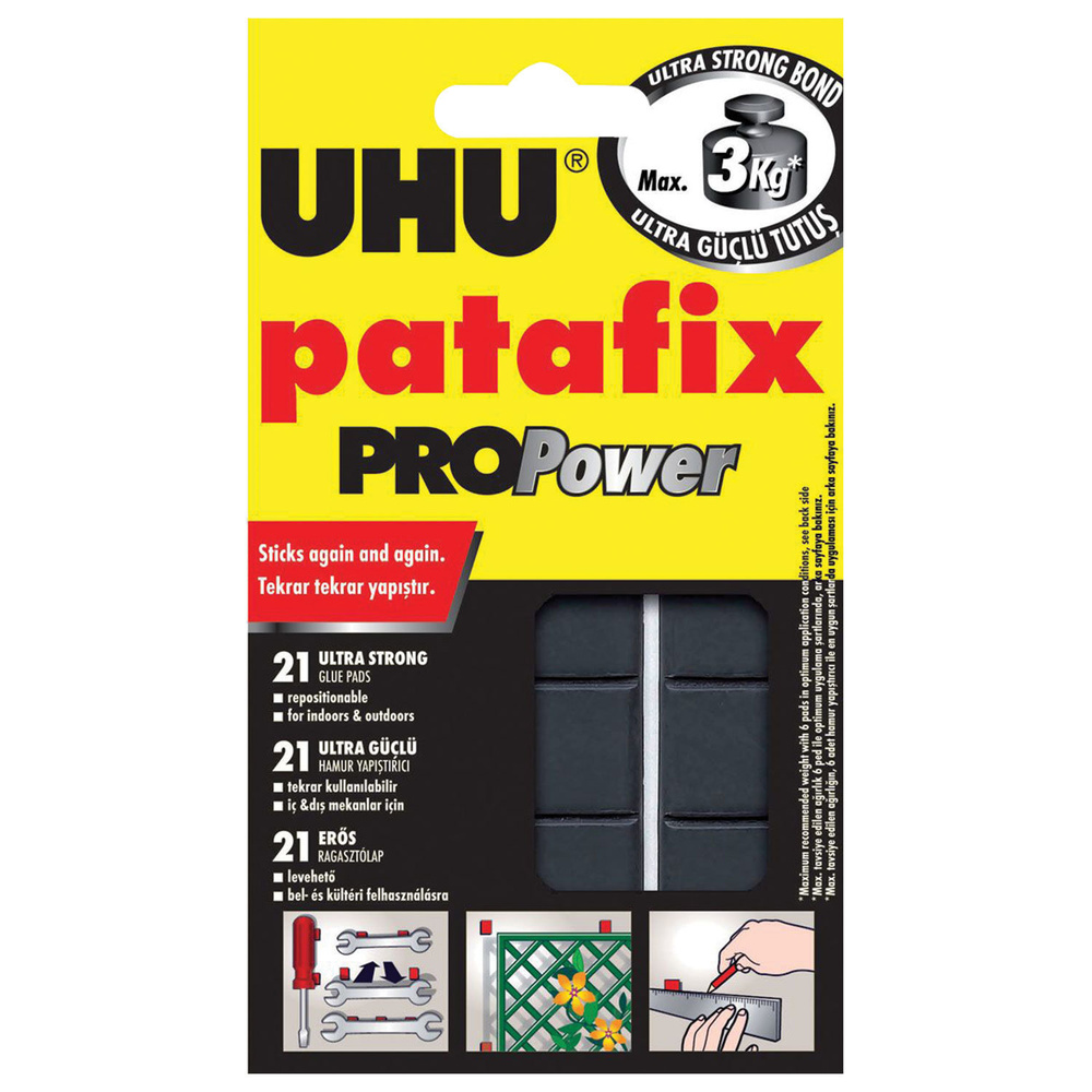 Подушечки клеящие UHU Patafix ProPower, 21 шт, сверхпрочные, до 3 кг, многоразовые, черные (40790)  #1