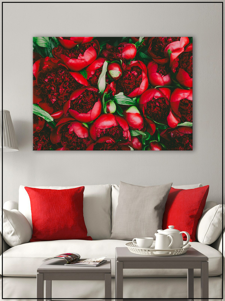 Картина на стену для интерьера "Красные пионы" на натуральном холсте 30*40 см  #1