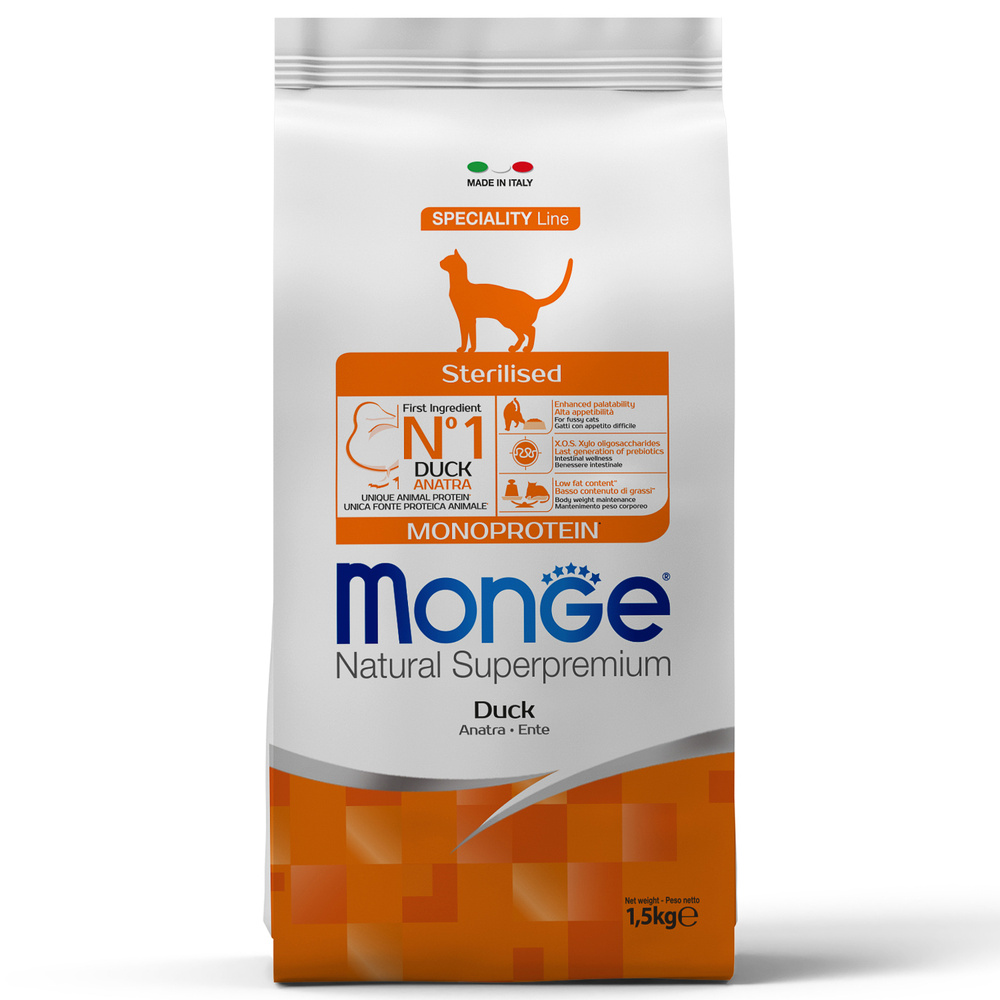 Monge Cat Monoprotein корм для стерилизованных взрослых кошек всех пород, утка 1,5 кг  #1