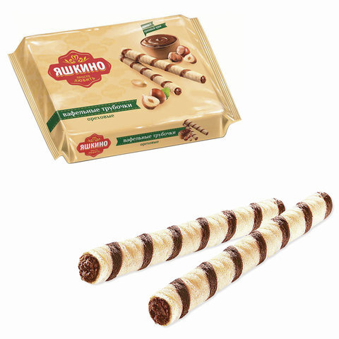 Вафли-трубочки ЯШКИНО "Ореховые", с шоколадно-ореховой начинкой, 190 г  #1