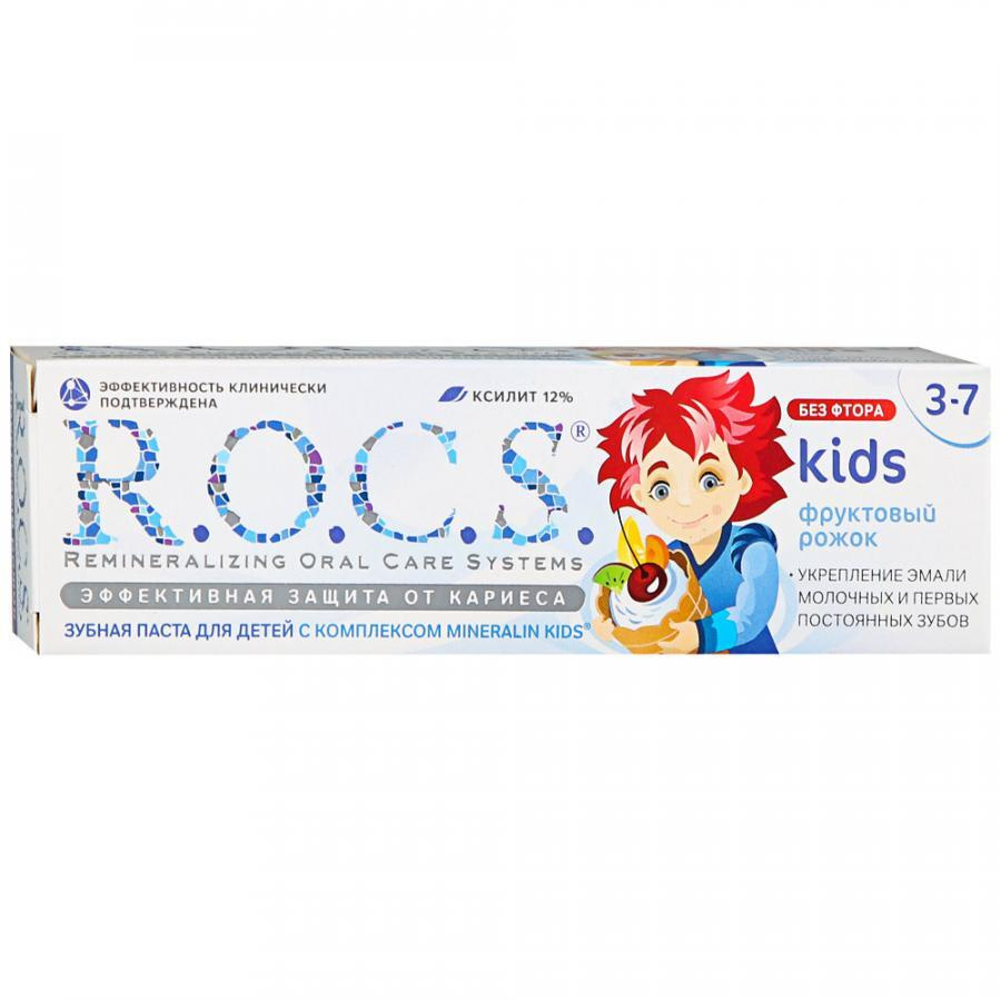 Зубная паста детская R.O.C.S. Kids фруктовый рожок без фтора от 3 до 7 ...