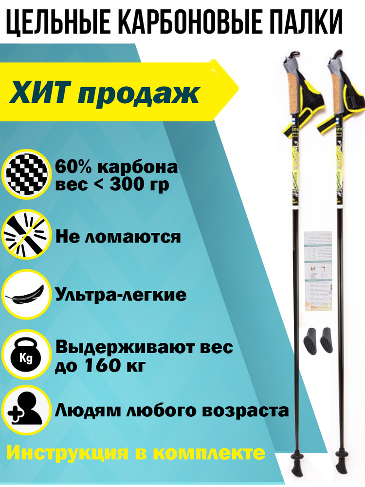 Палки для скандинавской ходьбы Finpole Breeze Carbon 60%, цельные, фиксированные, карбоновые, 105 см. #1