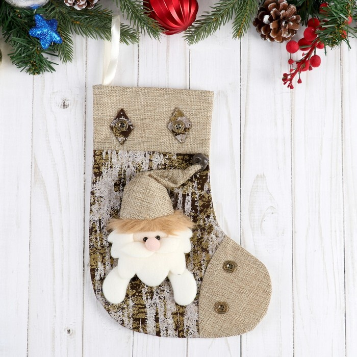 Носок для подарков "Дед Мороз, берёзка" 18х24 см, коричневый  #1