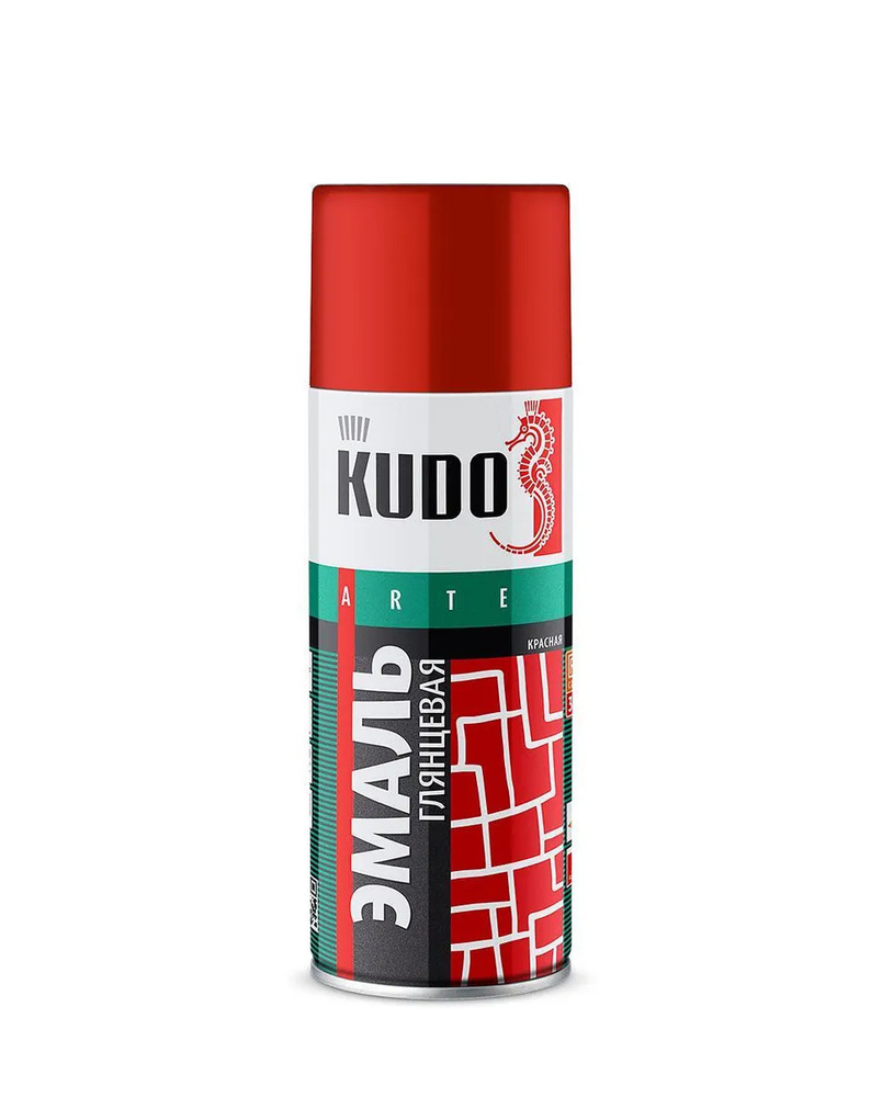 KUDO Аэрозольная краска Гладкая, Быстросохнущая, до 80°, Алкидная, Глянцевое покрытие, 0.52 л, красный #1