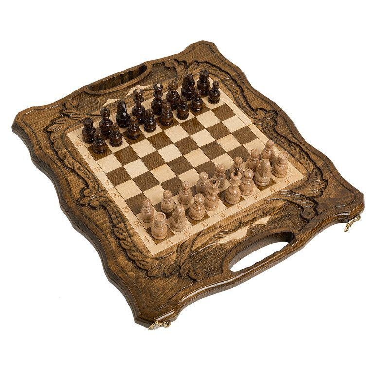 Шахматы + нарды резные c Араратом 40 с ручкой, Haleyan подарочные средние малые деревянные из бука резаные #1