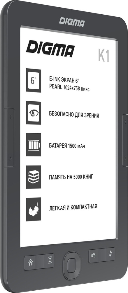 Электронная книга 6" K1 темно-серый, E-ink HD Pearl, 1024x758, 16, 4096 МБ, SD/microSDHC до 32ГБ, Li-Pol #1