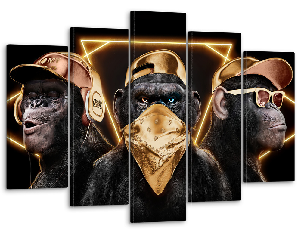 Модульная картина для интерьера на стену "Три мудрые обезьяны в золоте" 80x140 см MK50214  #1