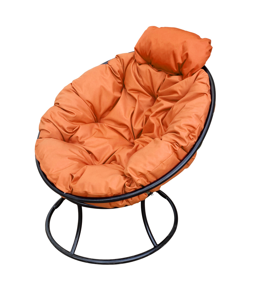 Кресло ПАПАСАН мини без ротанга чёрное, оранжевая подушка  #1