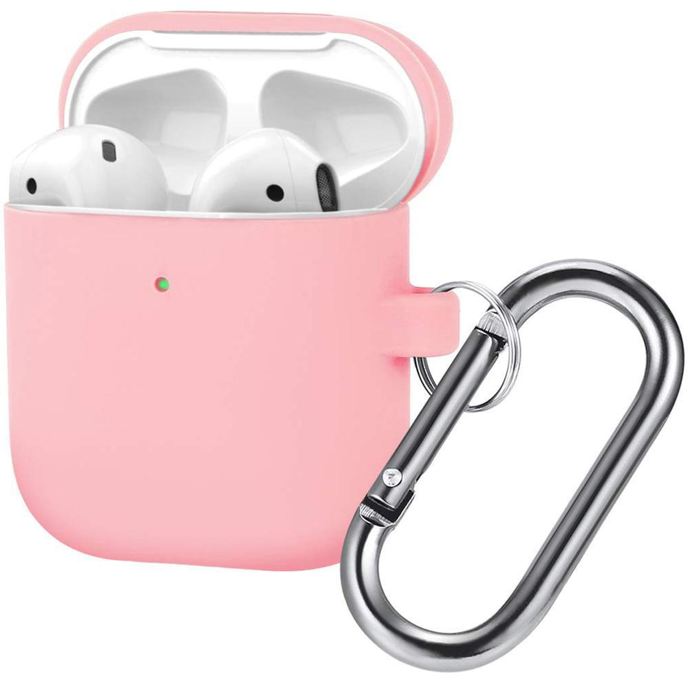 Чехол силиконовый с карабином Brosco для Apple AirPods 2 розовый #1