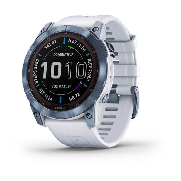 Часы Garmin Fenix 7X Sapphire Solar с подзарядкой от солнца, титановый синий минерал DLC с белым ремешком #1