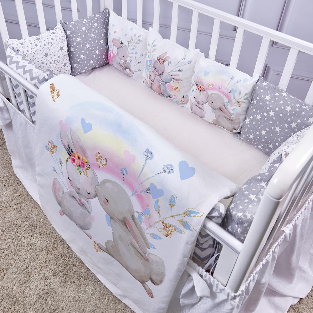 Комплект бортиков в детскую кроватку, (12 бортиков и одеяло для новорожденных) "Моя Любовь"  #1