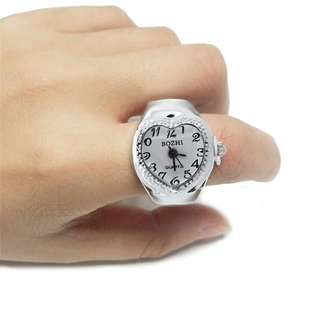 Часы-кольцо в виде сердца, кварцевые, эластичный ремешок на палец  #1