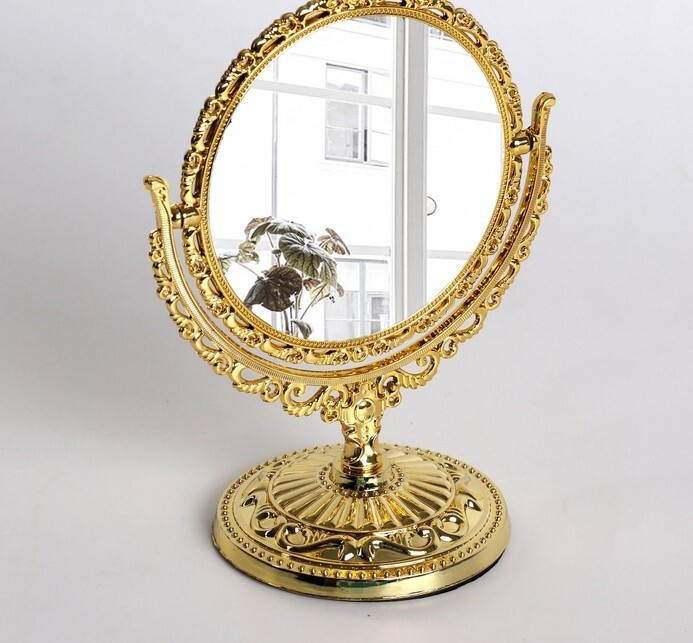 Зеркало настольное, двустороннее, с увеличением, d зеркальной поверхности 10 см, цвет золотистый  #1