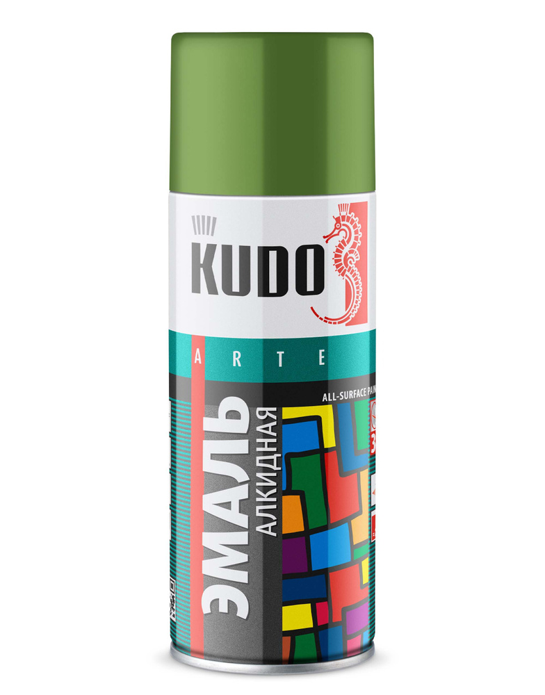Аэрозольная краска в баллончике KUDO, алкидная, быстросохнущая, глянцевое покрытие, фисташковый RAL 6011, #1