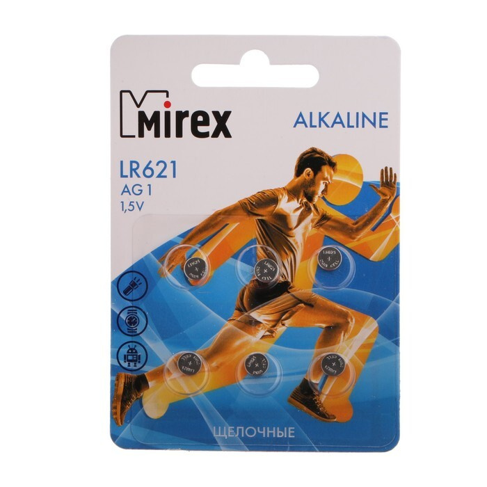 Батарейка алкалиновая Mirex, LR621, AG1, 1.5В, блистер, 6 шт #1