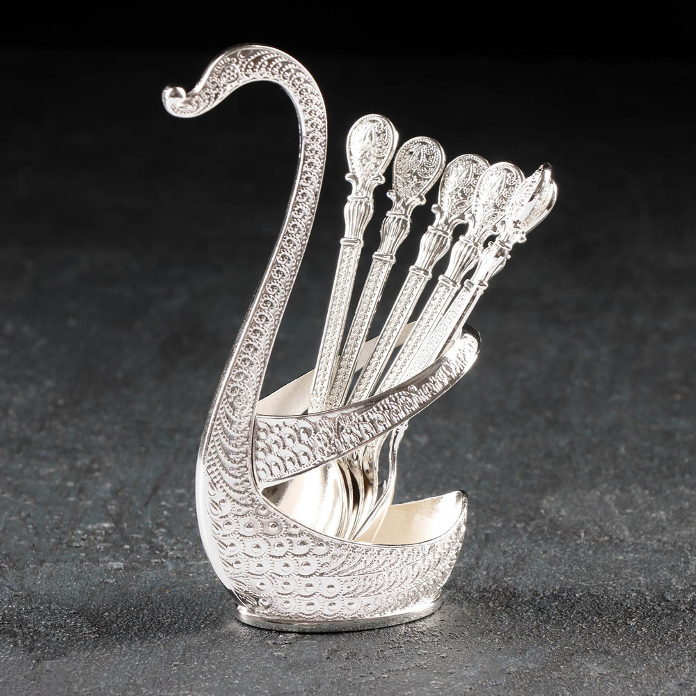 Набор ложек на подставке "Серебряный лебедь", 6 шт, цвет серебристый  #1