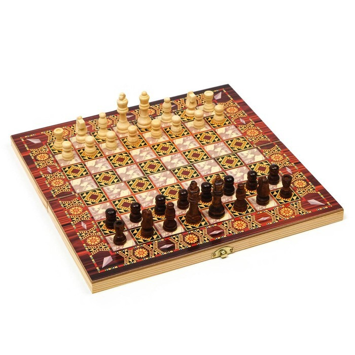 Настольная игра 3 в 1 "Узоры": нарды, шашки, шахматы, 29 х 29 см  #1