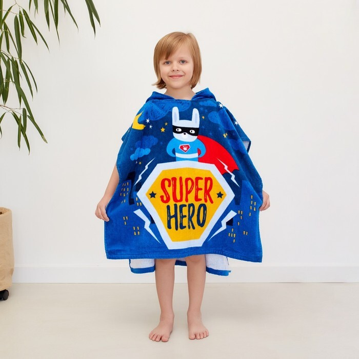 Полотенце-пончо детское махровое Крошка Я "Super Hero" 60*120см, 100% хлопок, 300гр/м2  #1