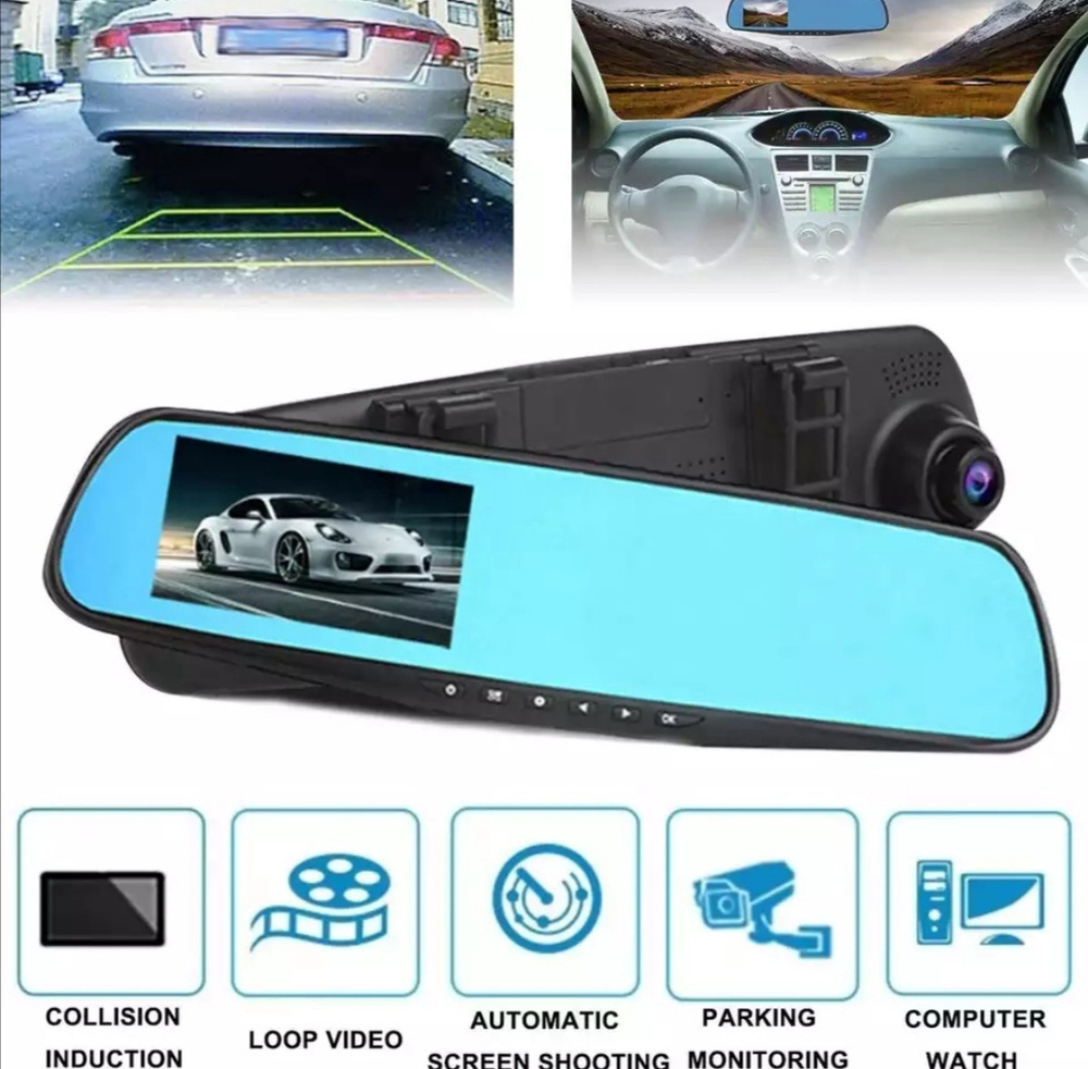 Зеркало-видеорегистратор с двумя камерами, камера заднего вида Blackbox DVR Vehicle Full HD 1080+ подарок #1