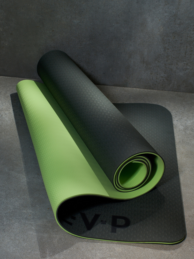 Коврик для йоги и фитнеса LVP, 183x61x0,6 см, двухслойный TPE цвет: зеленый, черный  #1