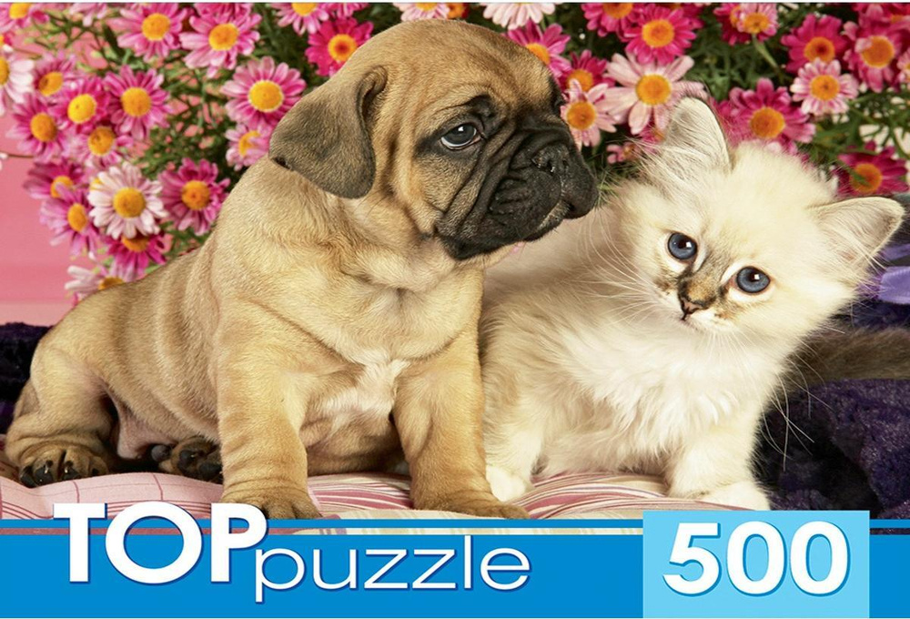 Пазл TOP Puzzle 500 деталей, элементов: Щенок и котёнок #1