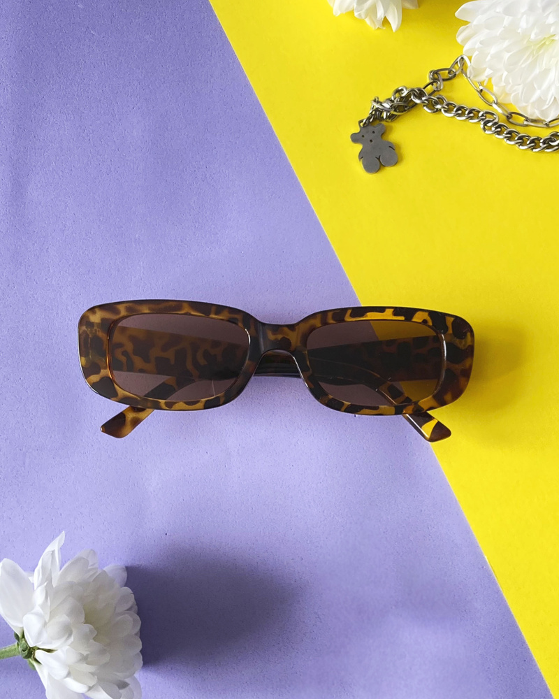Очки солнцезащитные женские прямоугольные/ туристический аксессуар / модные очки и футляр, Леопард  #1