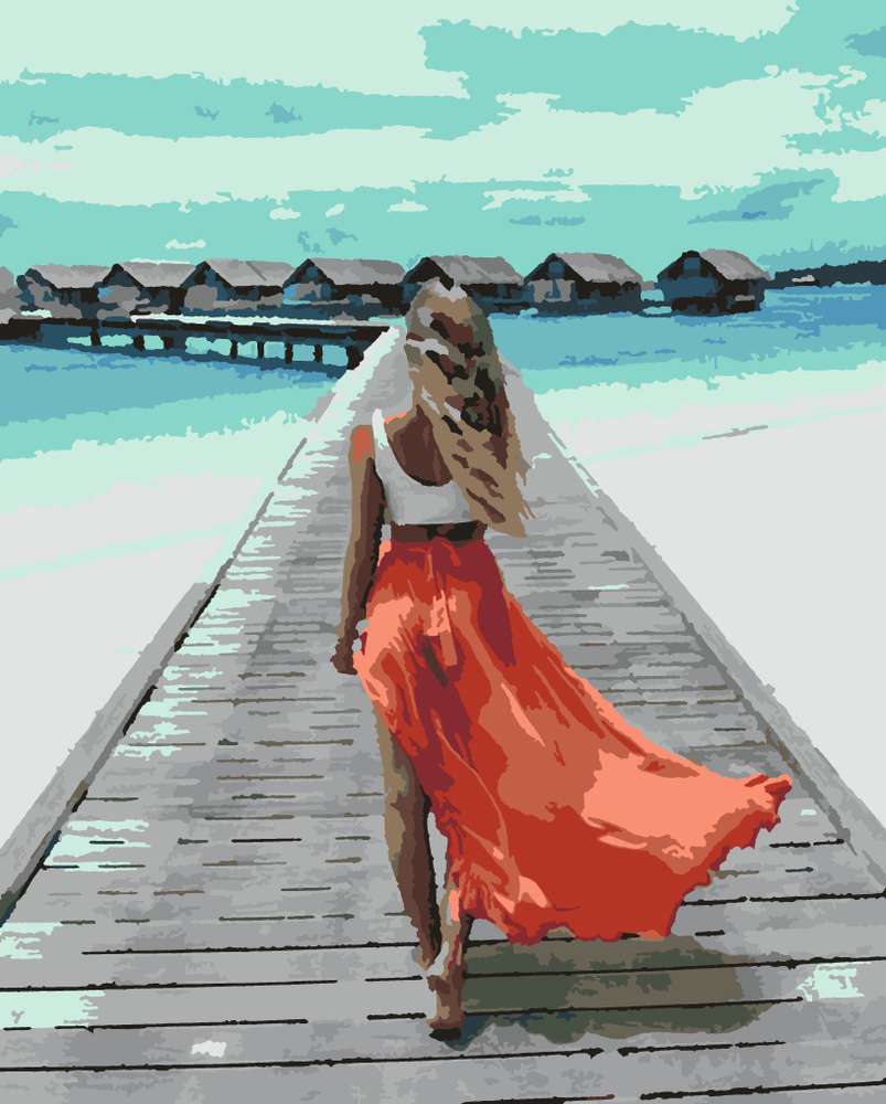 Картина по номерам Девушка на острове. Мальдивы. Романтика и море. 40х50 см. Холст на подрамнике  #1