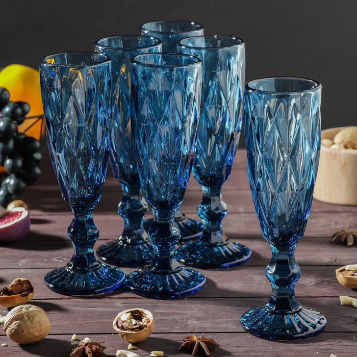 Набор бокалов для шампанского Magistro "Круиз", 160 мл, 7х20 см, 6 шт, цвет синий  #1