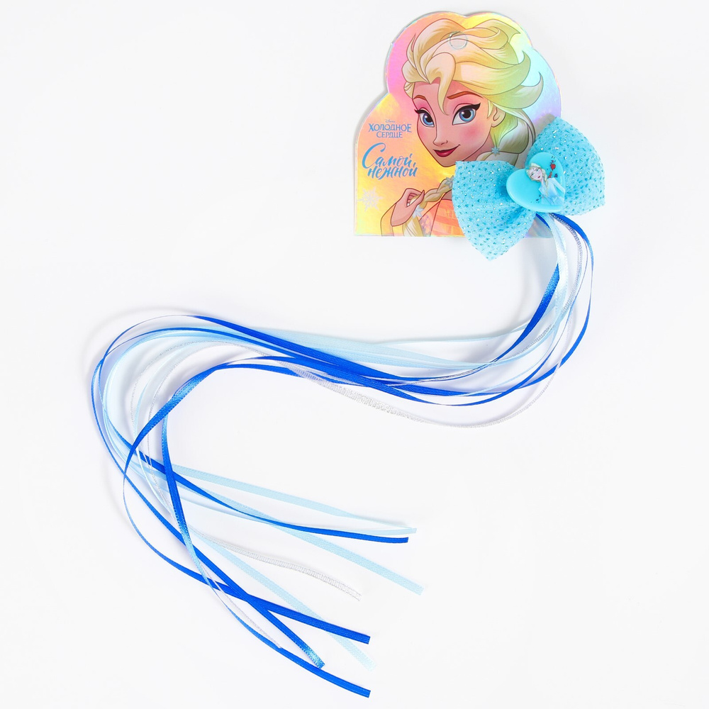 Цветные пряди для волос детские Disney Холодное сердце "Бант", на заколке, длина 40 см, голубая  #1