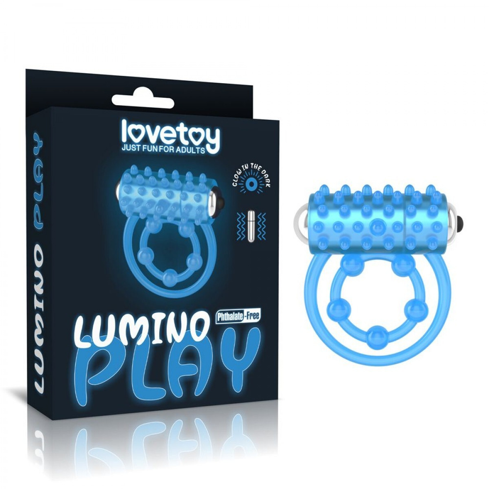 Голубое, светящееся в темноте виброкольцо Lumino Play Vibrating Penis Ring  #1