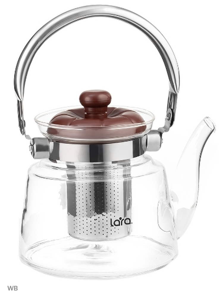 LR06-11 Заварочный чайник LARA <800мл> боросиликатное стекло, стальной фильтр, складная ручка  #1