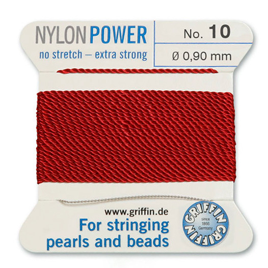 Нить нейлоновая, Griffin Nylon Power No.10 (0.9мм), красная, с иглой, моток, 2 метра  #1