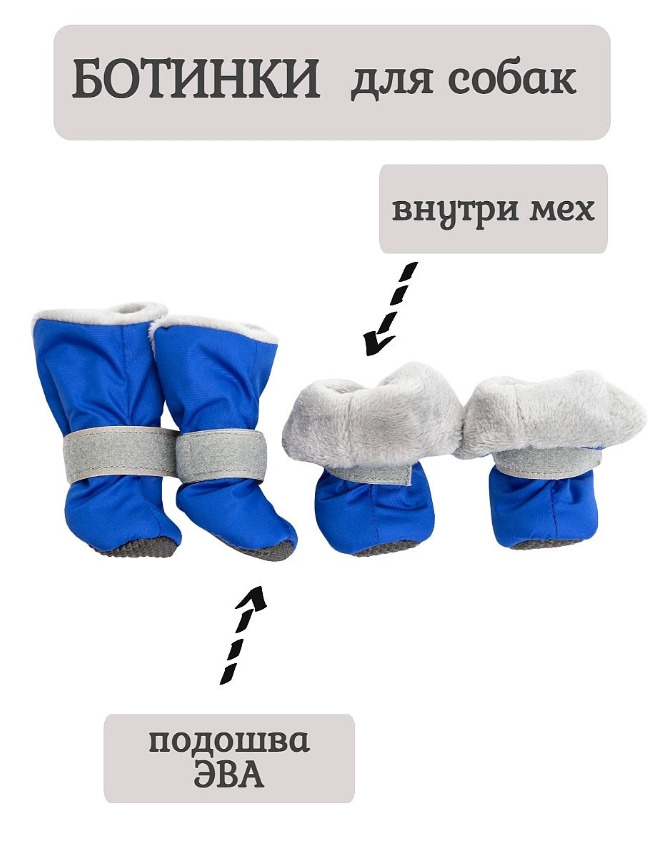 Ботиночки для собак OSSO Fashion на меху, подошва ЭВА, размер M (5,5 x 4,5 x 8 см), цвет синий; Теплая #1