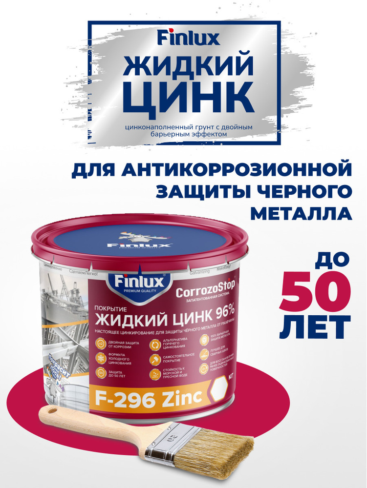 Полиуретановая краска грунтовка цинковая по металлу Finlux F-296 Жидкий цинк 96%, грунт цинконаполненный, #1