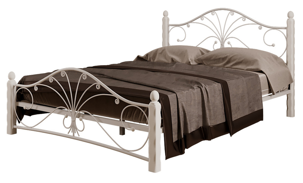Двуспальная кровать Фортуна 160х200 см/Каркас белый металл/ Ножки массив берёзы, белый  #1