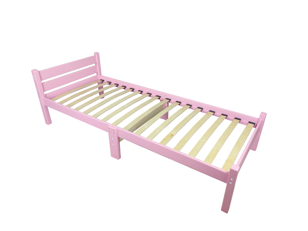 Кровать односпальная с ортопедическим основанием для взрослых из сосны 70х190 см, розовая  #1