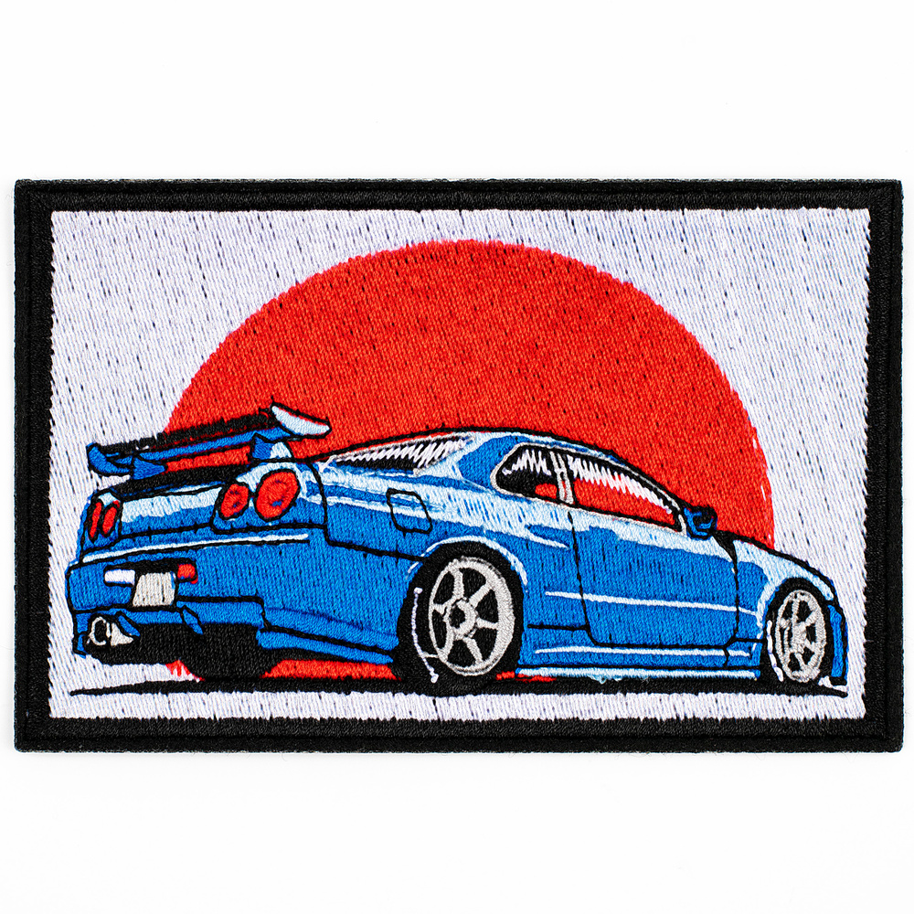 Нашивка, шеврон, патч (patch) Nissan Skyline GT-R на фоне красного солнца аниме, размер 14,3*9,2 см  #1