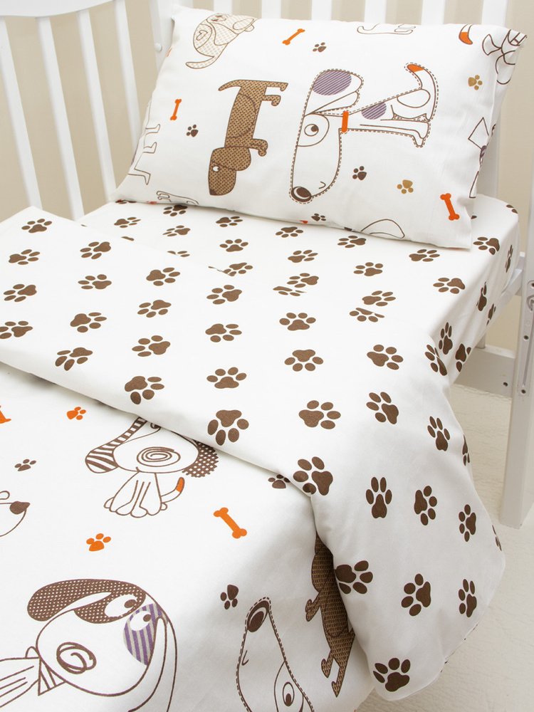 Комплект в кроватку 3 предмета EvaKids LITTLE BABY (Собачки, коричневый)  #1