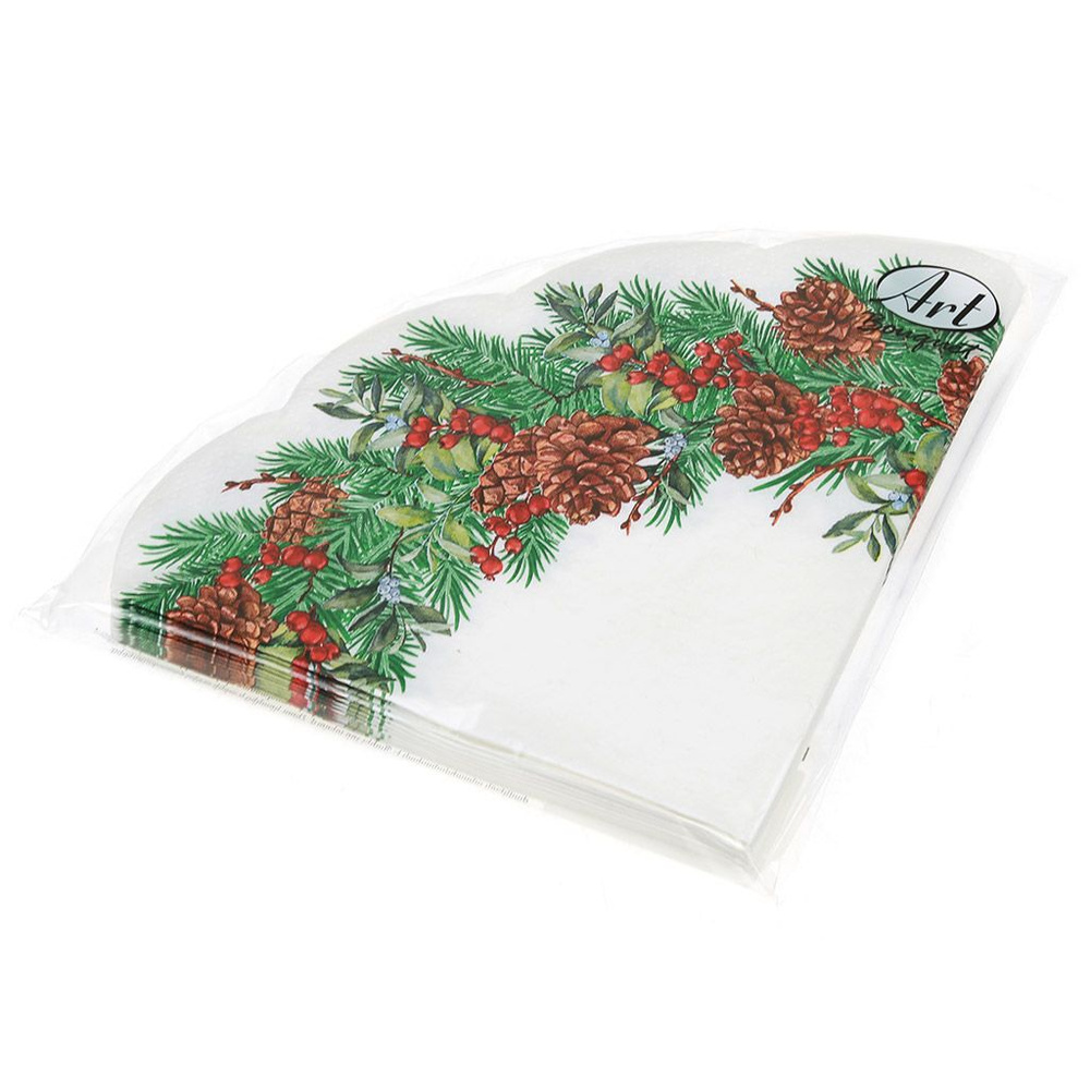 Салфетки бумажные Art Bouquet Rondo д32см 3-х слойные 12 штук в упаковке 100% целлюлоза Новогодний венок-3 #1