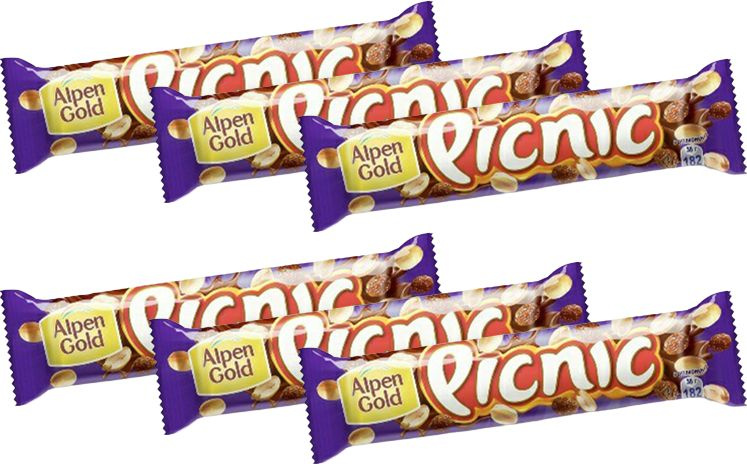 Батончик Picnic шоколадный с арахисом-изюмом-карамелью, комплект: 6 упаковок по 38 г  #1