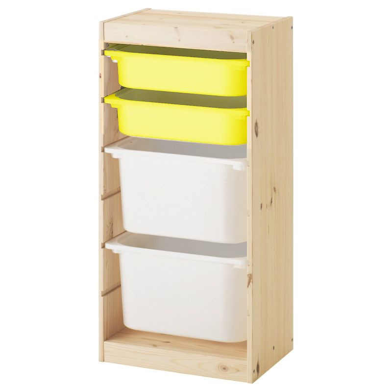 Деревянный стеллаж для игрушек с желтыми (2) и белыми (2) контейнерами TROFAST, 44х30х90.6 см  #1