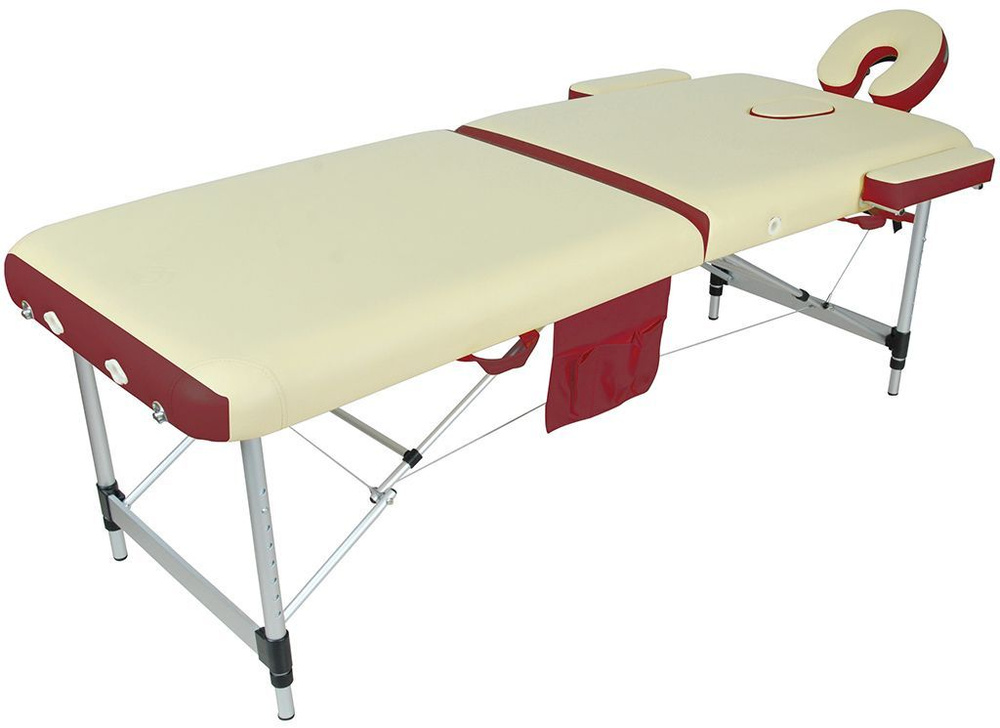 Массажный стол Мед-Мос JFAL01A, складной, аллюминиевый, 2-секционный, кремовый/красный, кушетка для массажа #1
