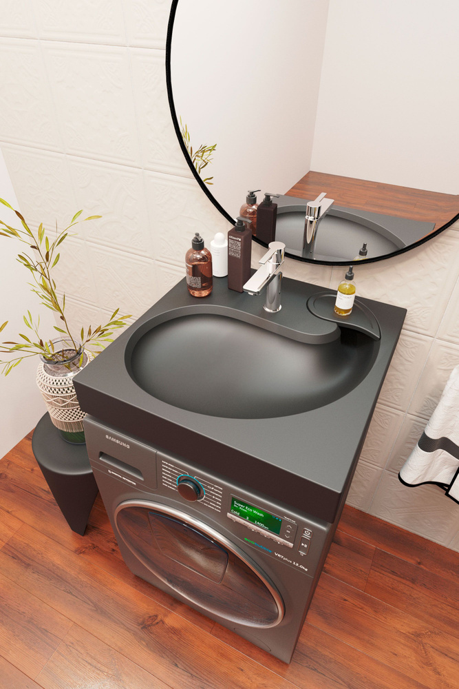 Раковина для ванной над стиральной машиной Uperwood Comforty 60х60х11 см, черная матовая  #1