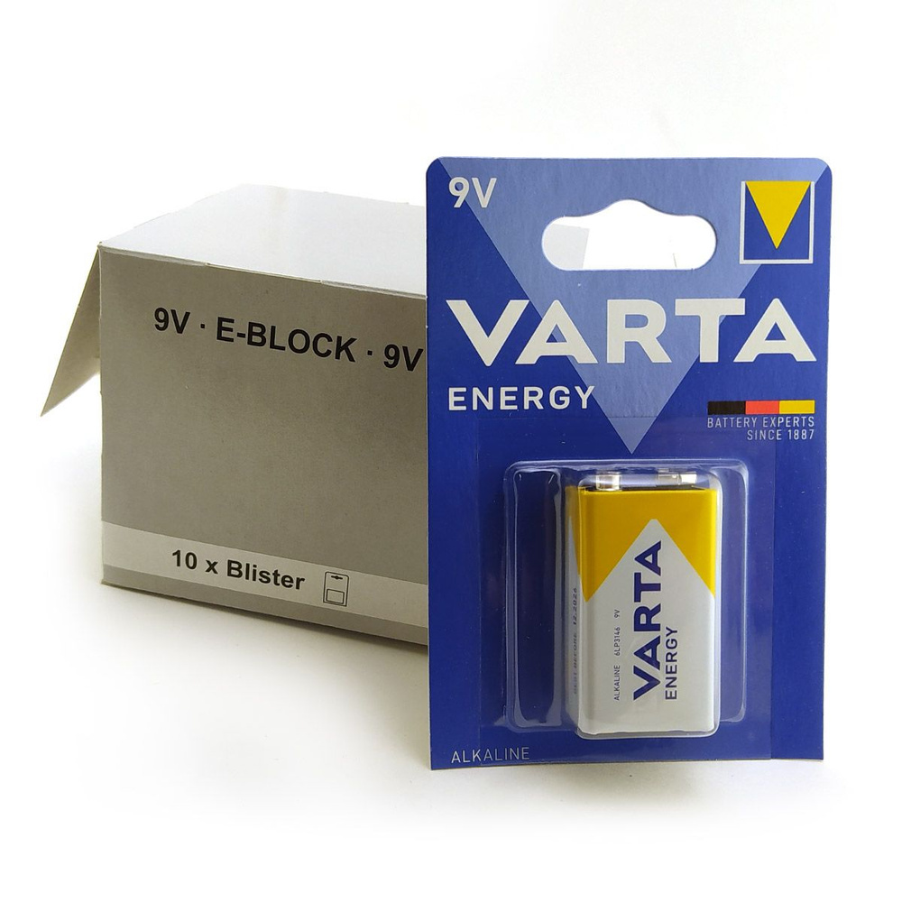 Батарейки (10шт) крона VARTA 6LR61 (4122) Energy 9В щелочные #1