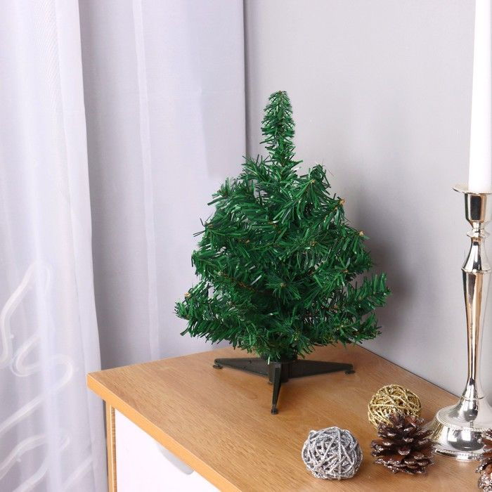Искусственная новогодняя ёлка простая 30 см, маленькая красивая зелёная ель, настольная пышная ёлочка #1