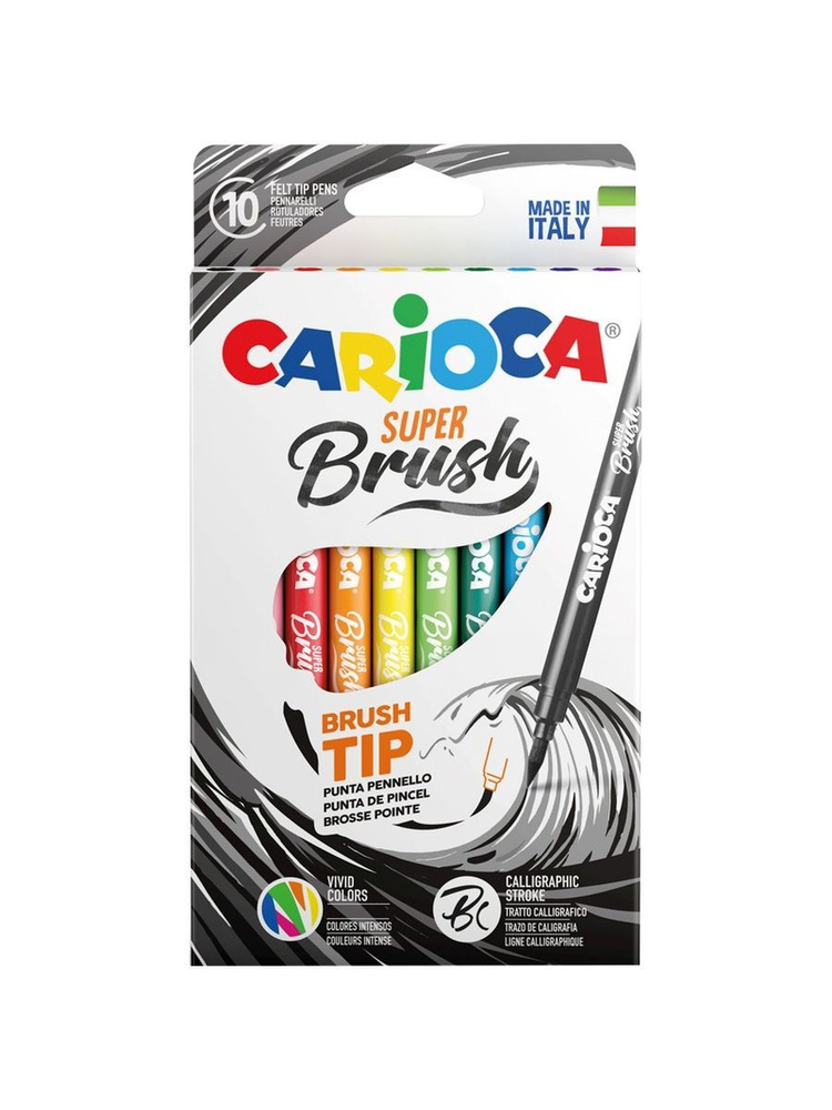 Фломастеры с кистевым пишущим узлом Carioca "Super Brush", 10цв., смываемые, картон, европодвес, 42937 #1