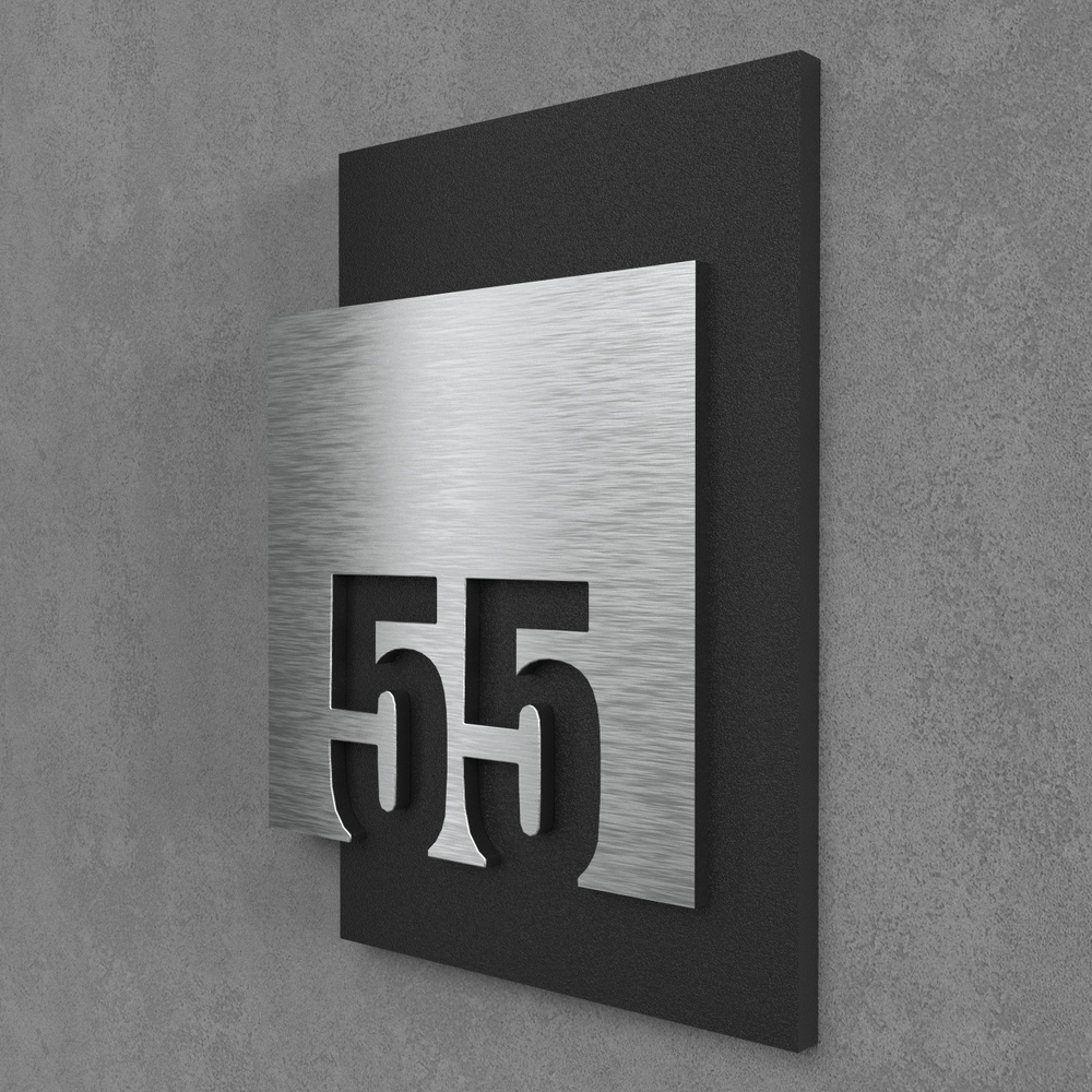 Цифры на дверь квартиры, табличка самоклеящаяся номер 55, 15х12см, царапанное серебро  #1