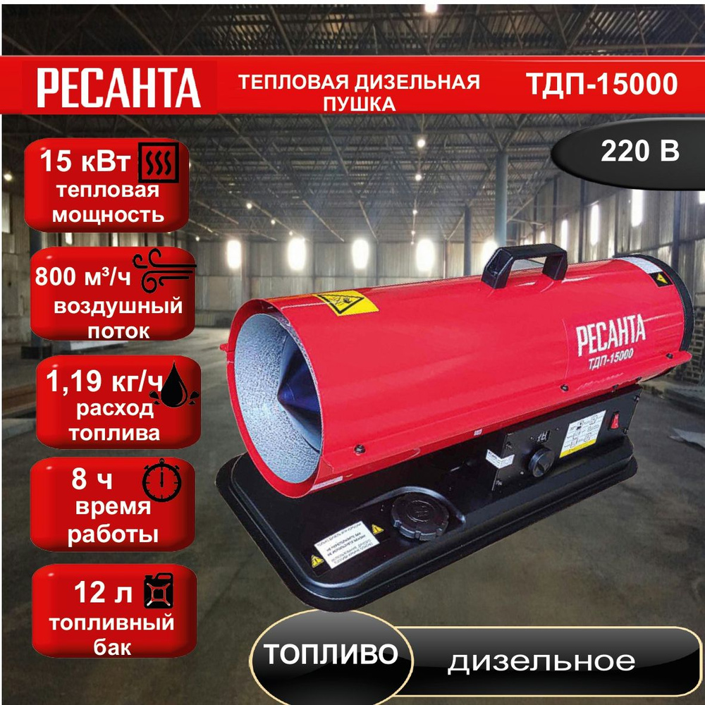 Тепловая дизельная пушка ТДП-15000 Ресанта // 15 кВт; топливо ...