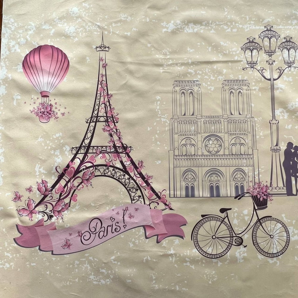 Мебельный купон на микровелюре. Картина на ткани Париж. Фрагмент для оформления чехлов на подушки декоративных #1