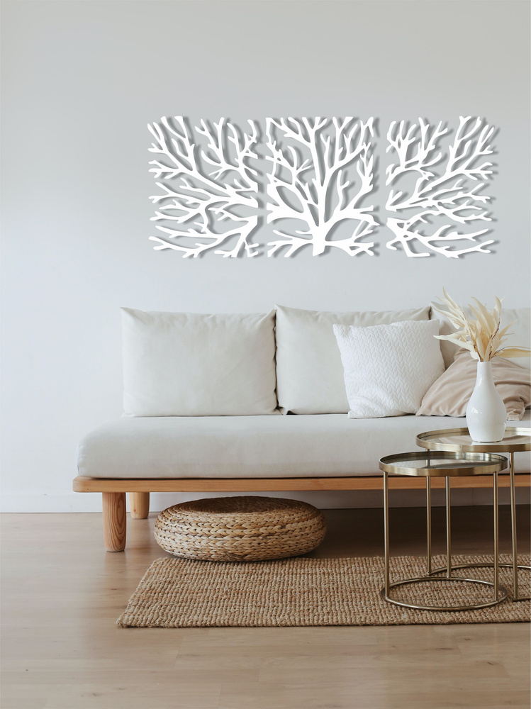Декоративное панно Ветки дерева белое 120х48 см / Украшение для интерьера  #1